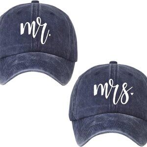 Mr and Mrs Embroidered Baseball Caps Denim Adjustable Bridal Wedding Gift
